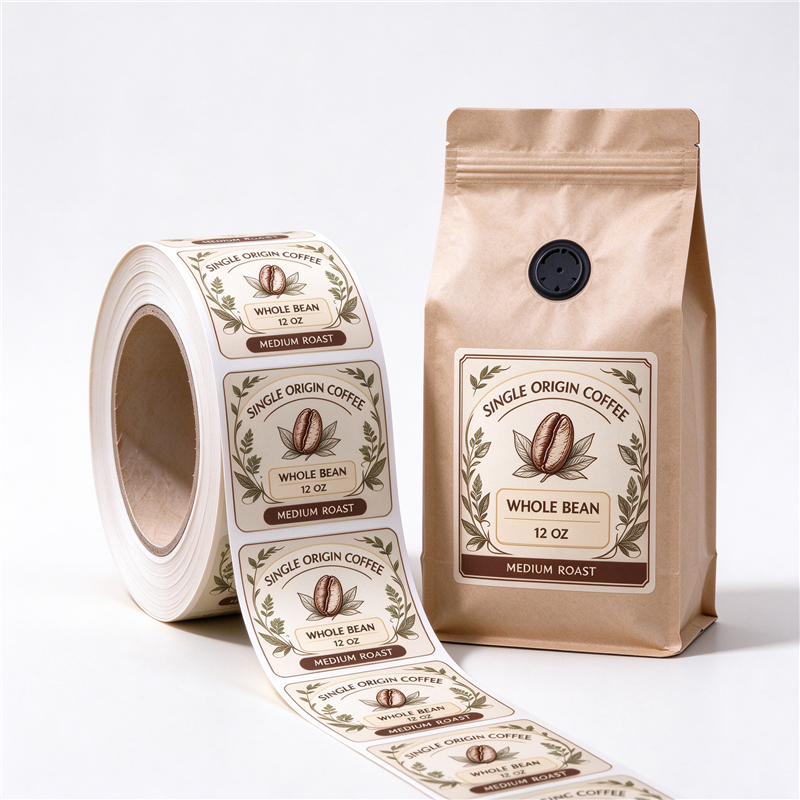 Custom printed matte labels for roasted coffee bags and pouches