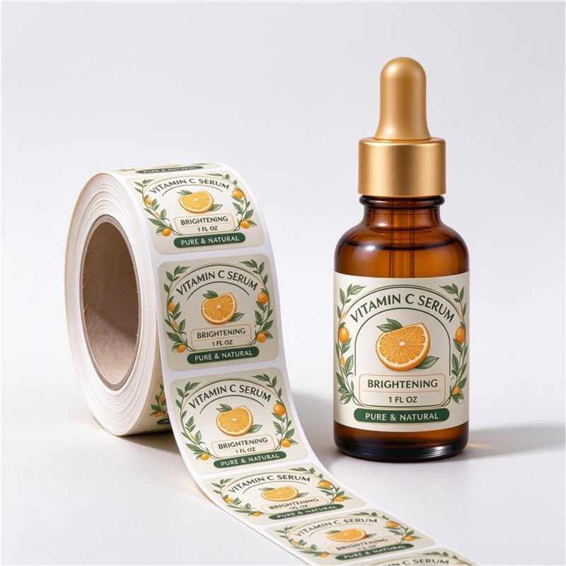 Custom luxury labels for cosmetics, skincare bottles and beauty packaging