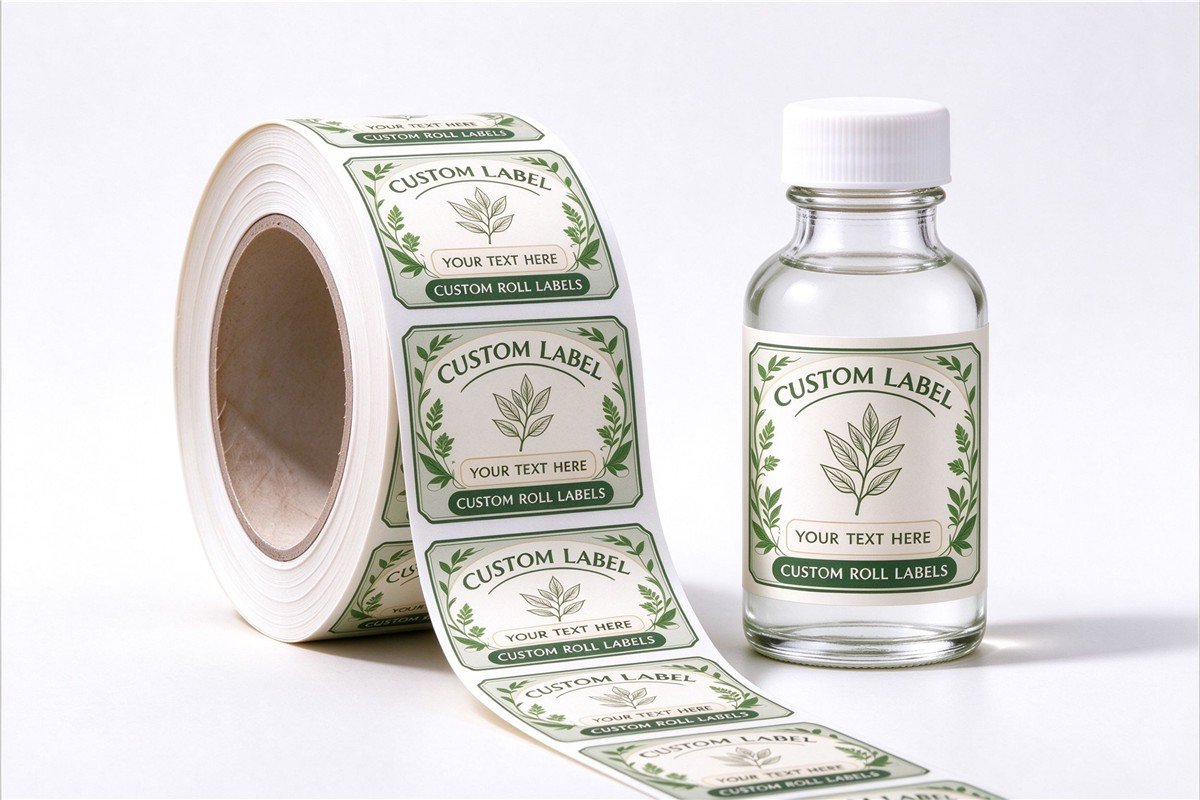 Custom printed roll labels for bottles, jars and product packaging