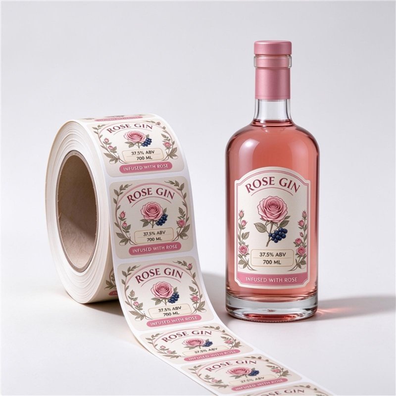 Custom premium printed labels with metallic finish for gin bottles