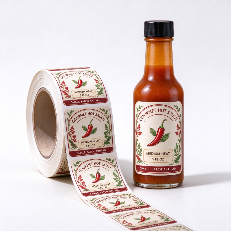 Custom vinyl waterproof labels for hot sauce and condiment bottles