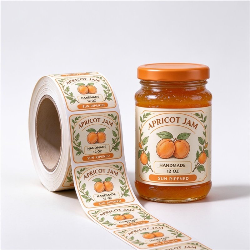 Custom printed roll labels for artisan jam and preserve jars