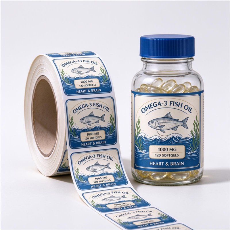 Custom printed supplement and vitamin bottle nutrition labels