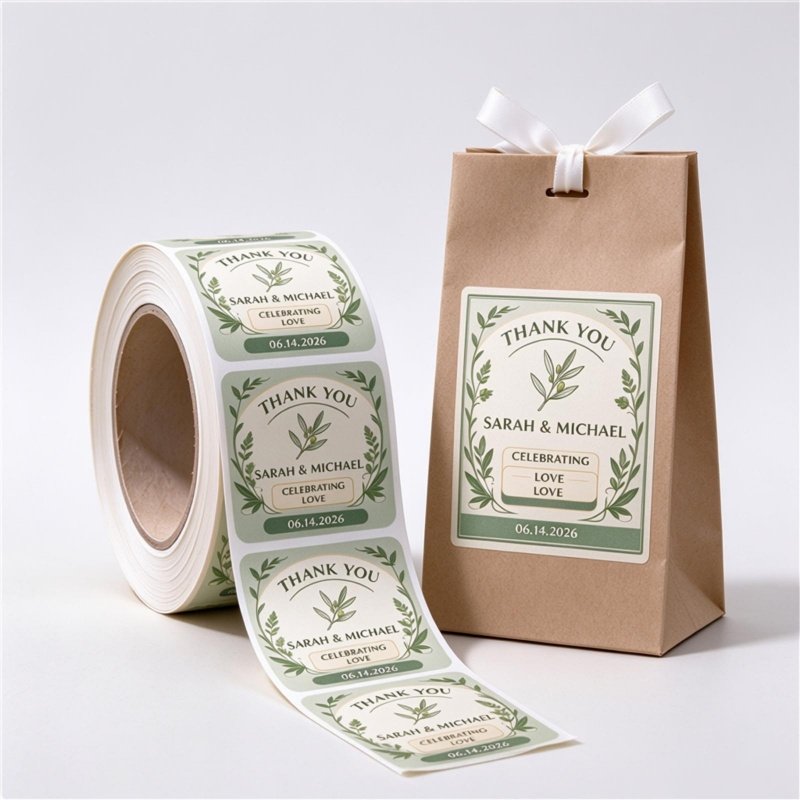Custom elegant foil printed labels for wedding favors and invitations